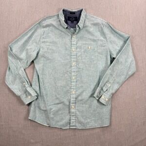 Even Tide Mens Regular Fit Linen Cotton Button Down Shirt Green MGW10381-RG L